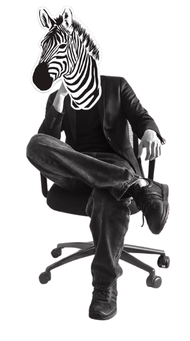 Le zèbre en costume, assis sur sa chaise de bureau