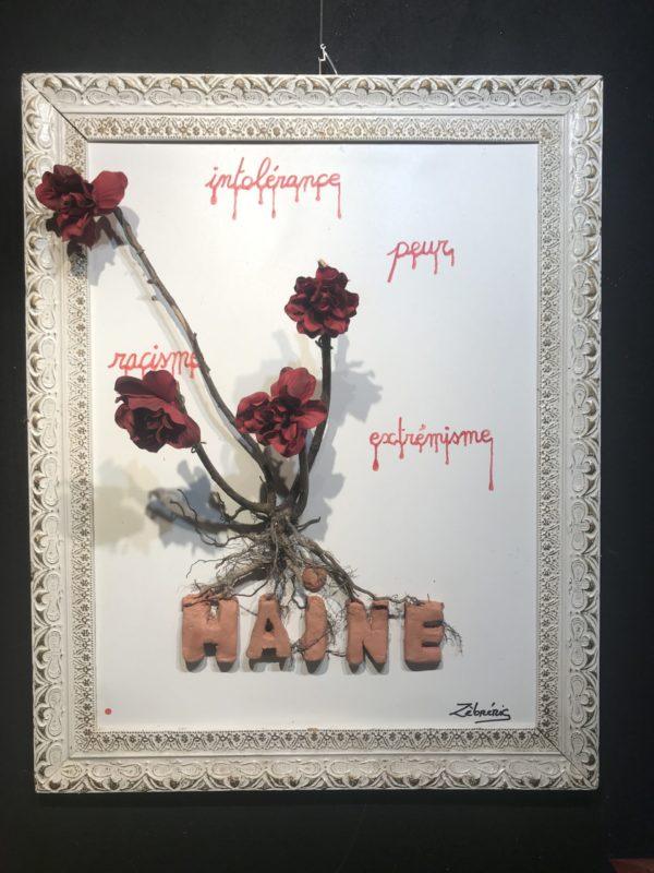 « Les racines de la haine » objet à méditer avant d’aller voter ! Tableau N*23 du #petitmuséerigolo de #zèbréric #electionspresidentielles2022 #presidentielles2022 #electionspresidentielles2022 #humanisme #democracy #démocratie