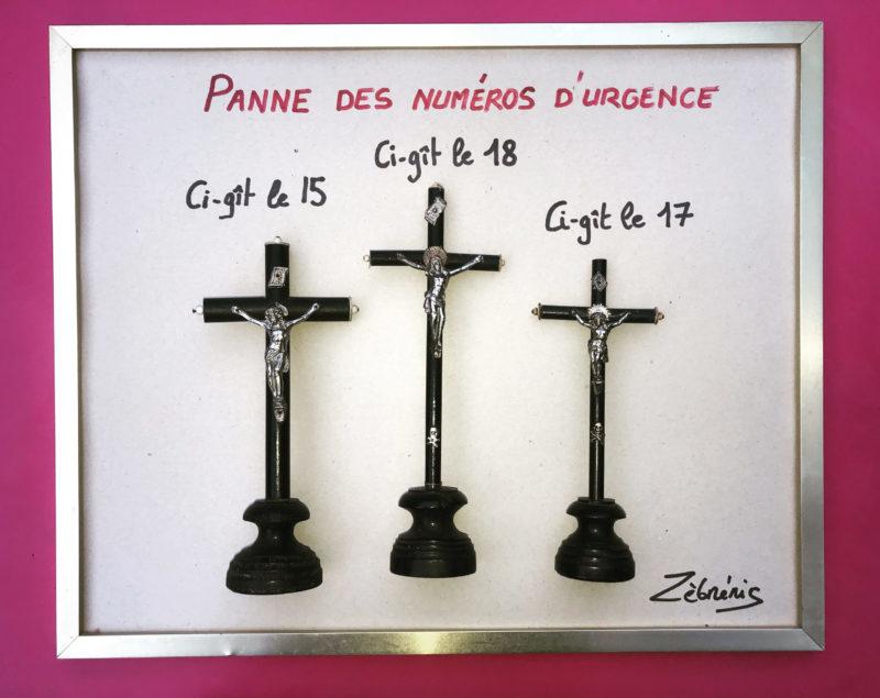 « Panne des numéros d’urgence » objet de la semaine dernière N*366 du #petitmuséerigolo de #zèbréric #panne #numérosurgence #le15 #le17 #le18