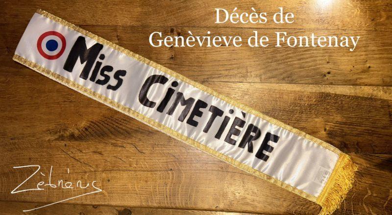 « Dernière écharpe : Miss Cimetière » – Décès de Geneviève de Fontenay – hommage à son humour – objet du dimanche N*406 Le Petit Musée Rigolo de Zèbréric #genevievedefontenay #missfrance #humour #humournoir